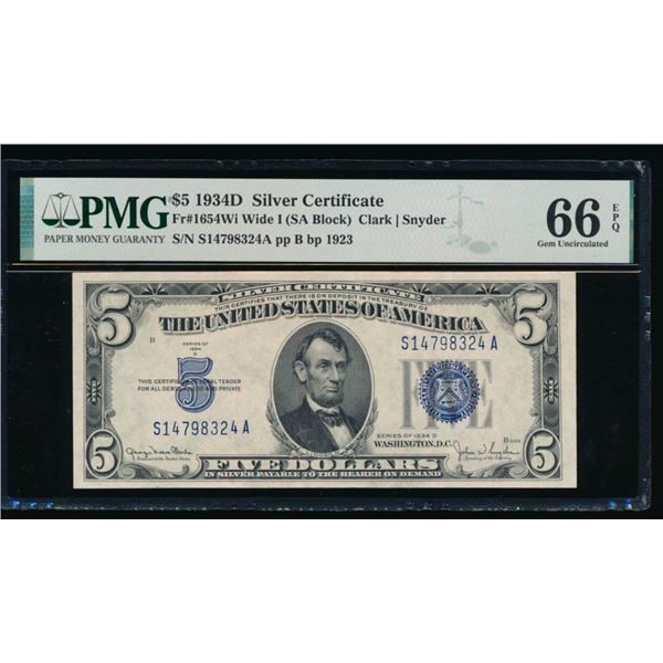 1934D $5 Silver Certificate PMG 66EPQ