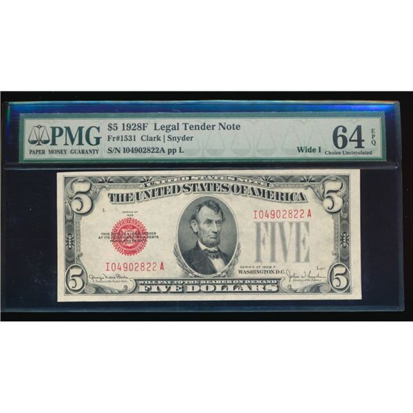 1928F $5 Legal Tender Note PMG 64EPQ