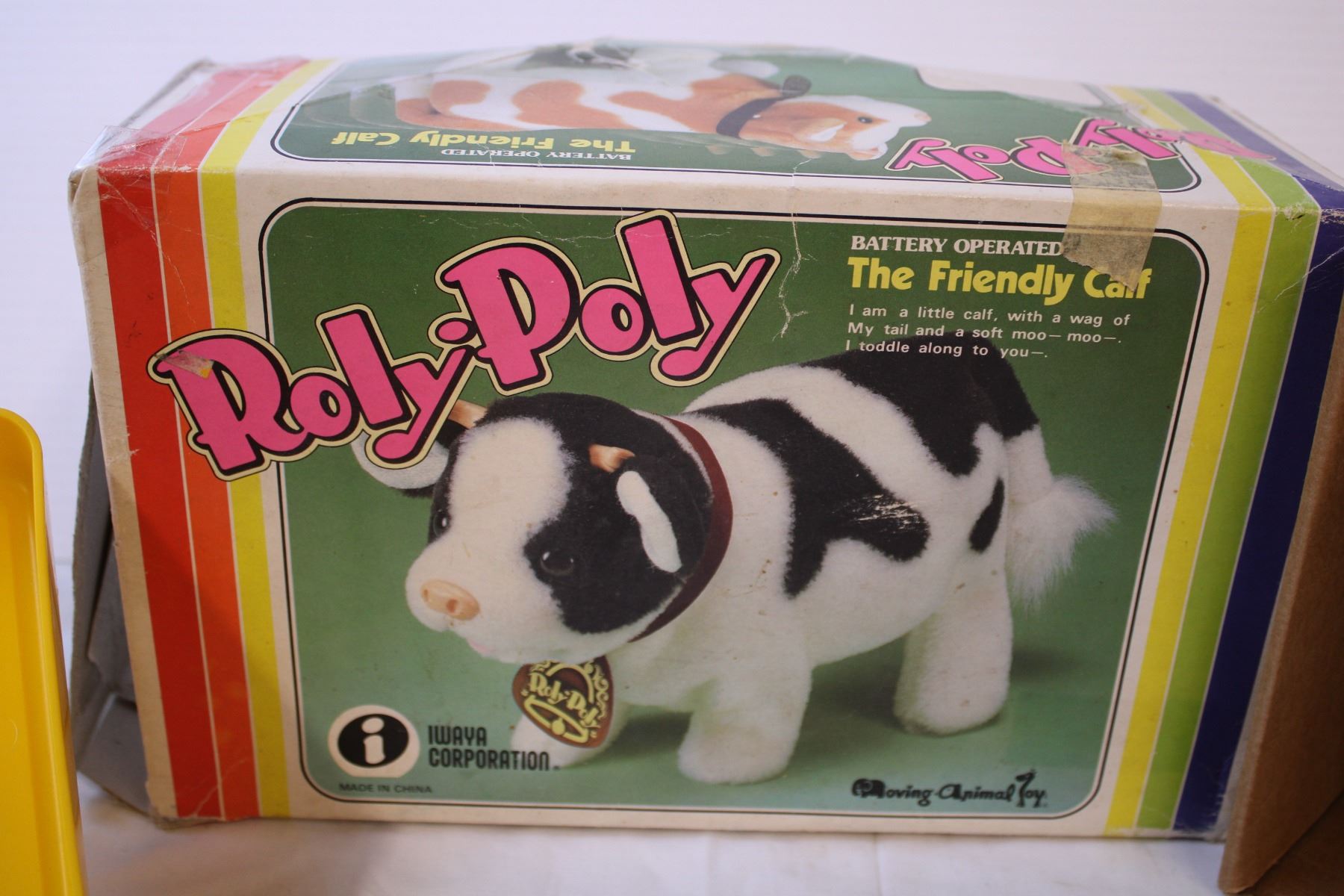 Vintage Roly-Poly Cow in original Box + Container w/ Blocks