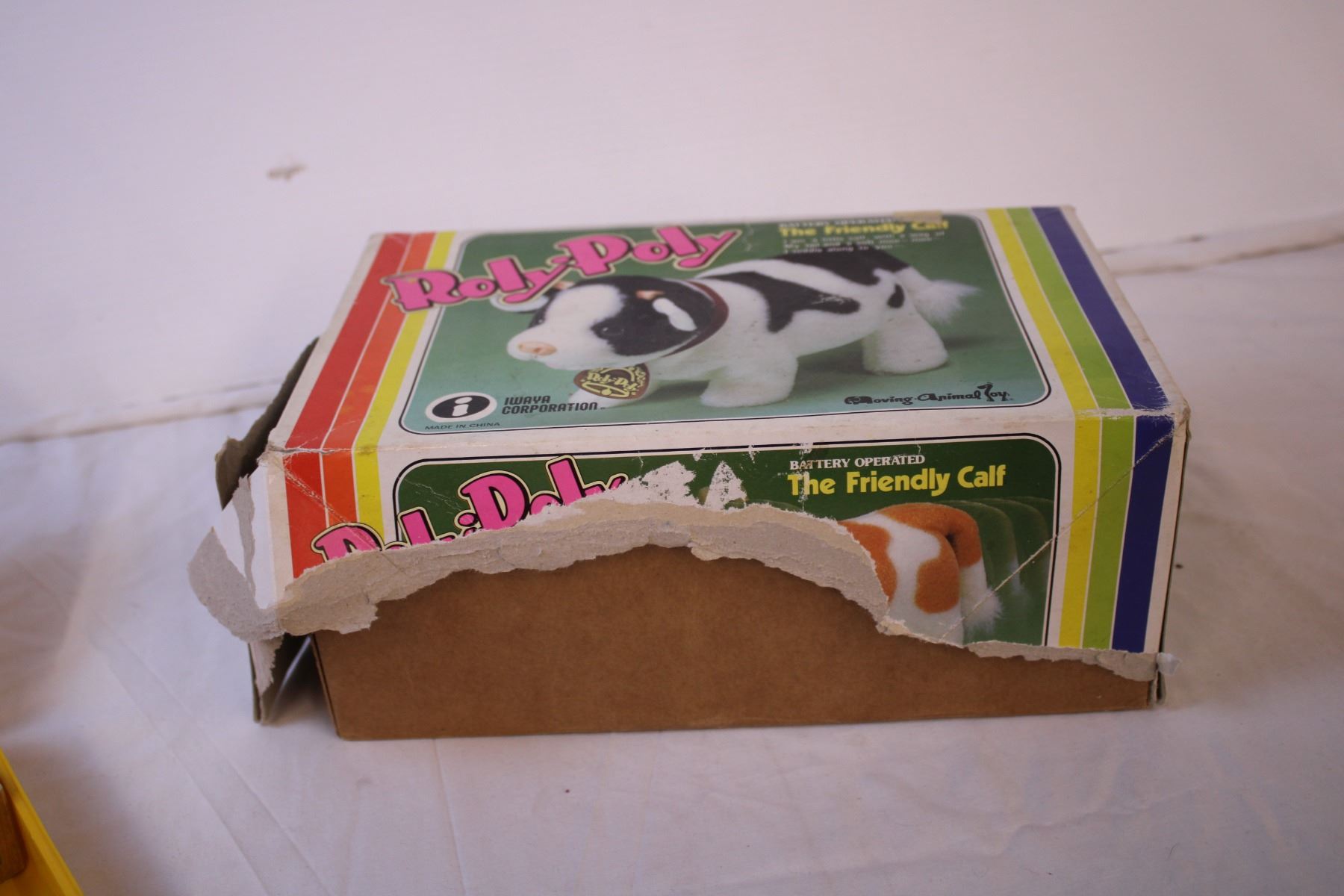 Vintage Roly-Poly Cow in original Box + Container w/ Blocks