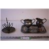 Image 1 : Silver Cream Sugar Set w/ Tray and Napkin Holder EPNS
