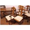 Image 2 : Wood Dining Set-Table has 14” leaf stored in table and casters56Lx42Wx32T, (6)chairs