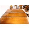 Image 8 : Wood Dining Set-Table has 14” leaf stored in table and casters56Lx42Wx32T, (6)chairs