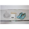 Crystal Butter Dish w/ Lid, Vintage Kid’s Shoes + Misc