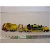 (4) Tonka toys, Dump truck< truck and trailer with grader