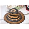 Image 2 : (14) Caps, (1) Leather Cowboy Hat, Fabric Flower Arrangement