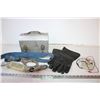 Image 1 : Metal Lunch Box, Leather Gloves, Battery Tester, Harness Strap (untested)