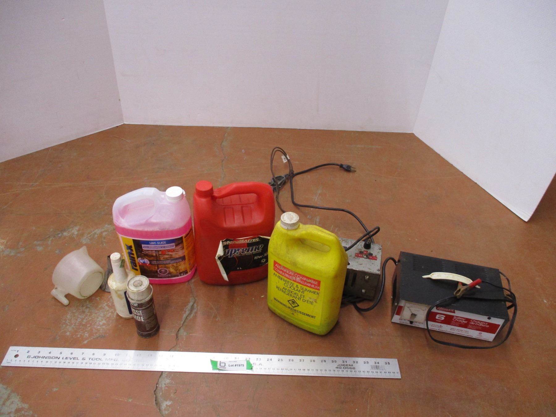 *Windshield washer fluid, antifreeze, oil partial containers, battery chargers