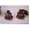 Image 2 : (2) Antique Hand Held Kerosene Lamps, Antique Iron w/ Bottle + Pot