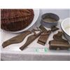 Image 4 : *Basket, wooden misc, enamel pots