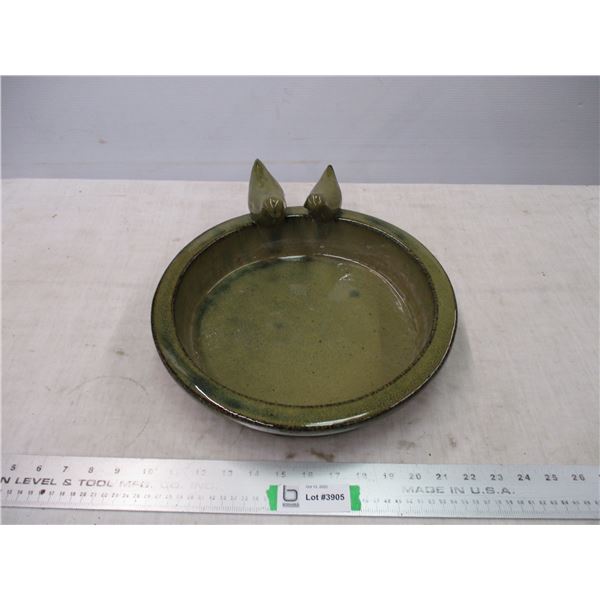 Green ceramic bird bath - 13" round