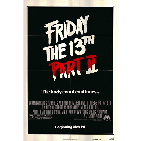 Friday the 13th Part II Original 1981 Vintage Advance One Sheet Poster