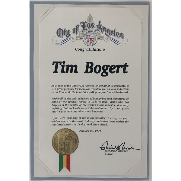 Vanilla Fudge founder Tim Bogert Rockwalk induction certificate