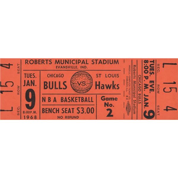 1968 Chicago Bulls vs. St. Louis Hawks unused original basketball ticket