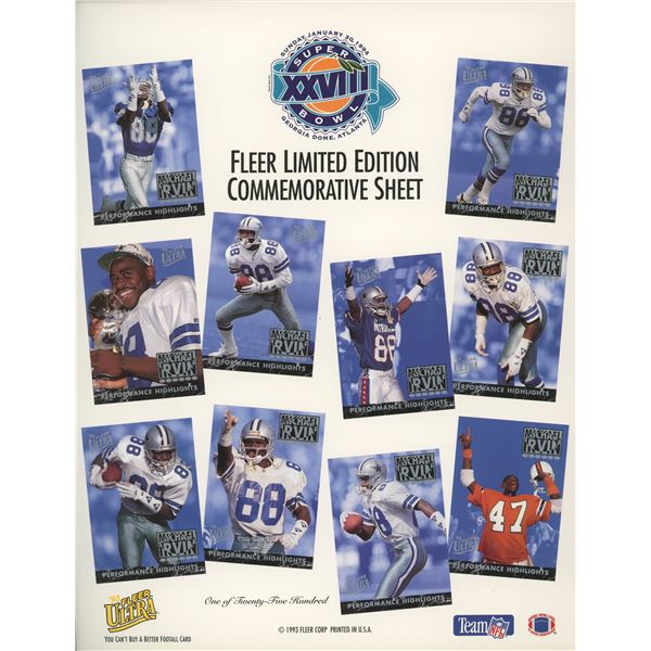 Super Bowl XXVIII 1994 Steve Young and Michael Irvin Fleer Limited Edition Commemorative Sheets