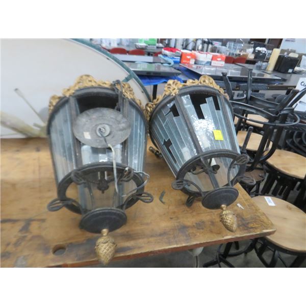 Ornate Hanging Lamps (2) Panels Damaged