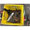 Image 2 : PLASTIC BIN OF ASST STRAPS, CHAINS, 1 T BOTTLE JACK ETC
