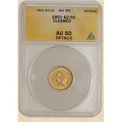 1851 $2.5 Liberty AU50 Details ANACS