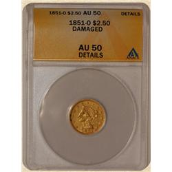 1851-O $2.5 Liberty AU50 Details ANACS