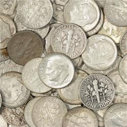 Lot of 100 Roosevelt 90% Silver Dimes- 1964-Prior-