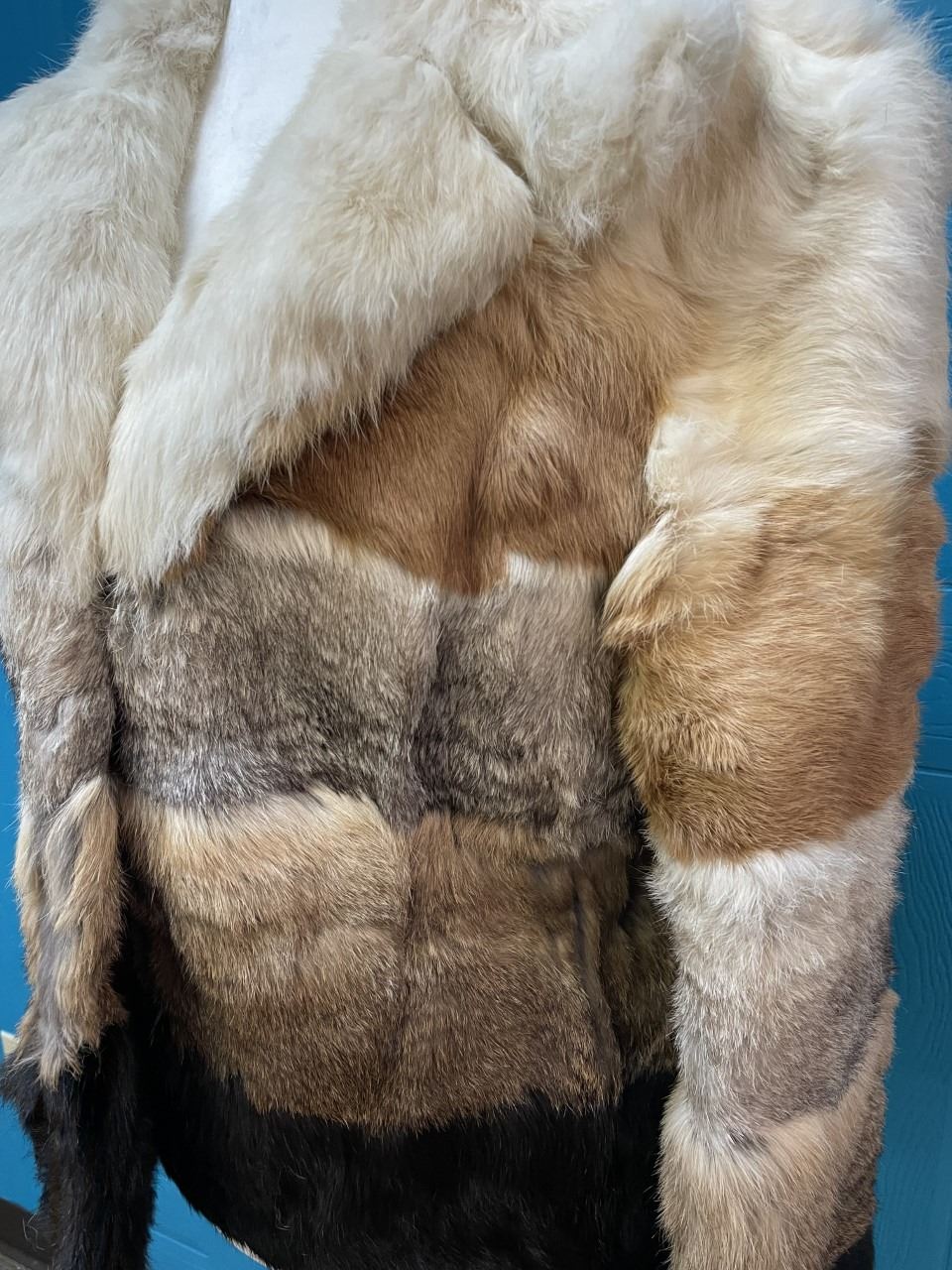 ILana Brand Fur Coat, Rabbit Fur, Multicolour Coat, RARE!!! Size Medium