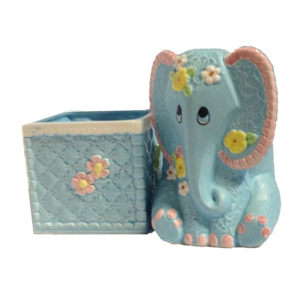 Vintage Blue Elephant Planter and Square Planter