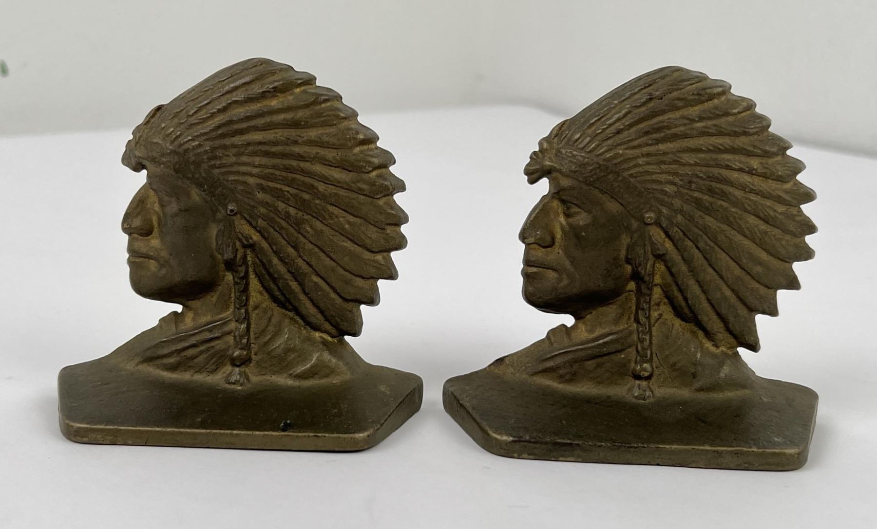 Antique Cast Iron Indian Head Bookends