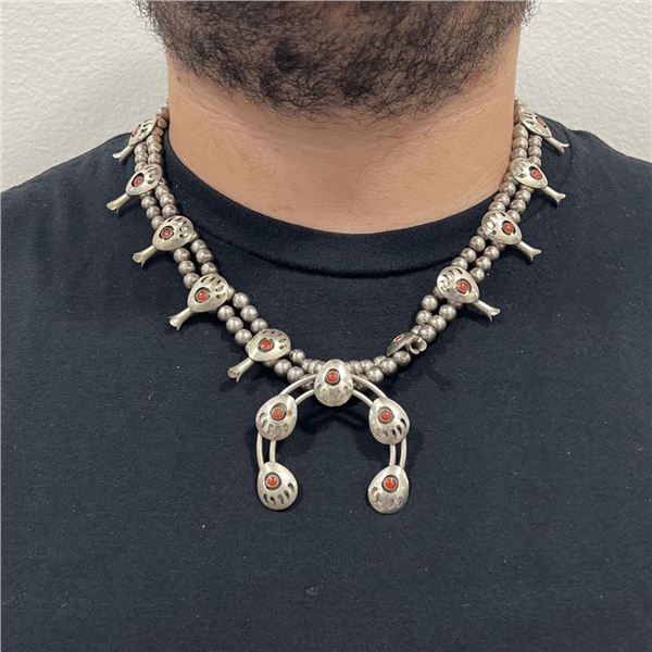 Navajo Nickel Bear Paw Squash Blossom Necklace
