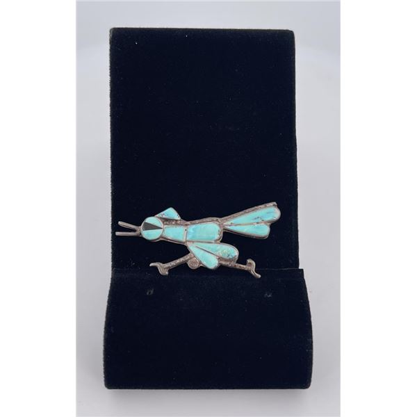 Zuni Sterling Turquoise Road Runner Brooch