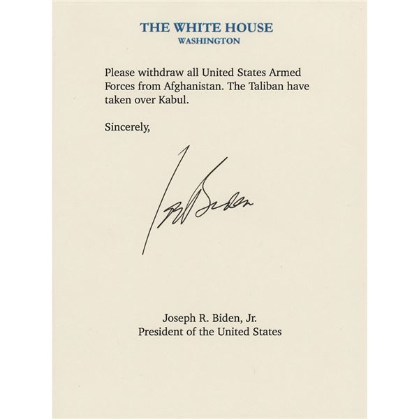 Joe Biden Signature with Printed U.S. Troops Withdrawal Letter