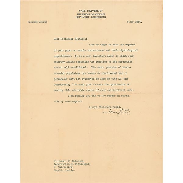 Harvey Cushing Typed Letter Signed