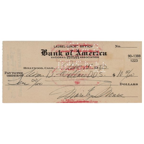 Marilyn Monroe Signed Check