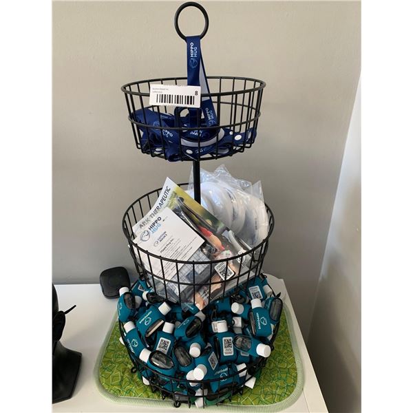 Wire Display of Sanitizer, filters and lanyards