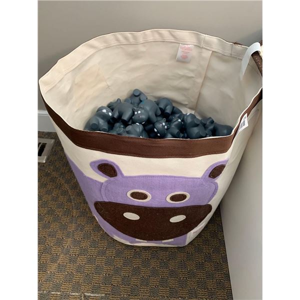 Lot of Hippo Toys in a Hippo Cloth Basket
