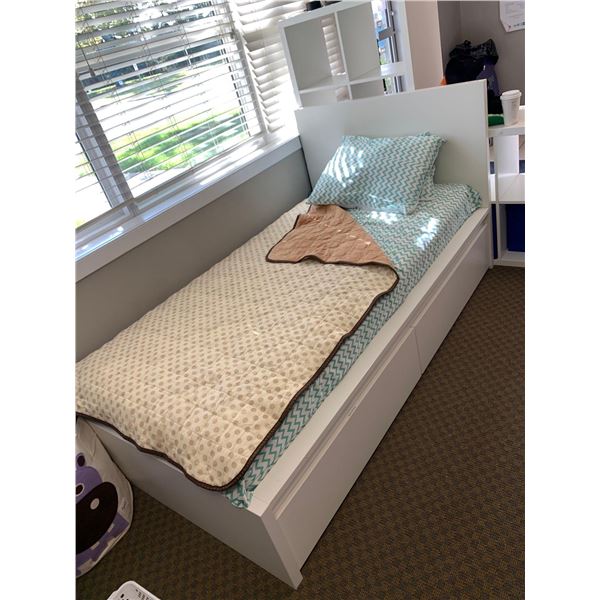 Twin Size Captains Bed with sheets and weighted blanket and mattress