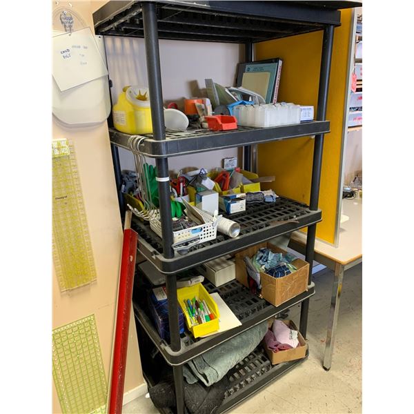 4 Tiered Shelving Unit-Plastic with contents