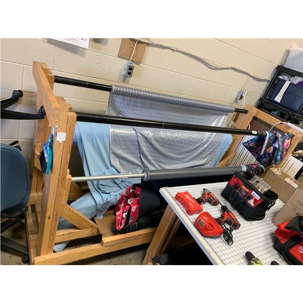 custom Fabric Holder 8 ft long on wheels, includes fabric on it as shown