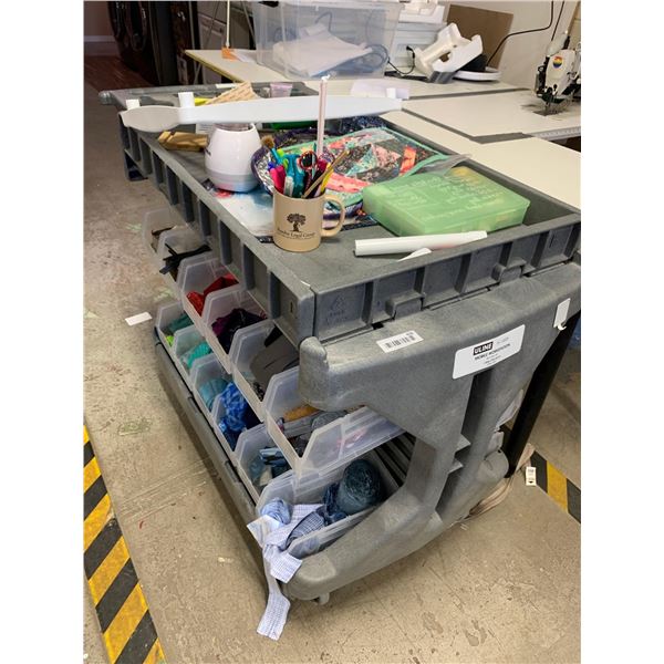 Rolling Cart, Assorted Fabrics and Miscellaneous