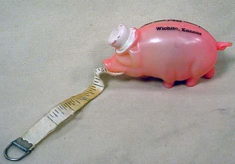 VINTAGE CELLULOID PIG TAPE MEASURE - WICHITA, KS