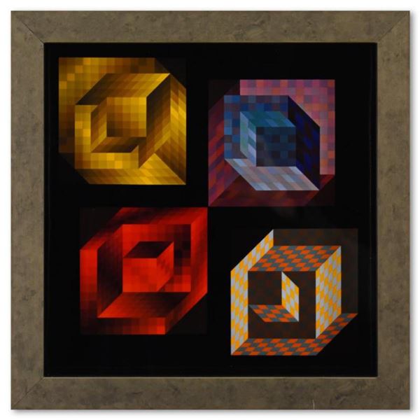 Victor Vasarely (1908-1997), "Axo (22, 2, 44, 33) de la série Hommage A L'Hexagone" Framed 1971 Heli