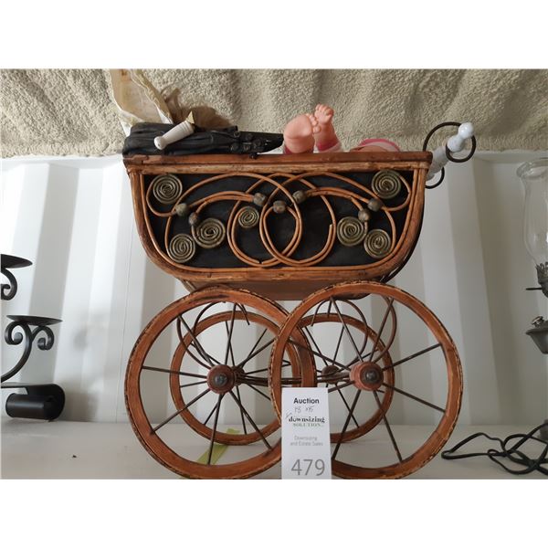 Antique Doll Pram with Dolls Cat A