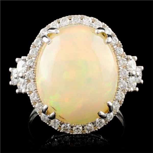 14K Gold 8.95ct Opal & 0.88ctw Diamond Ring