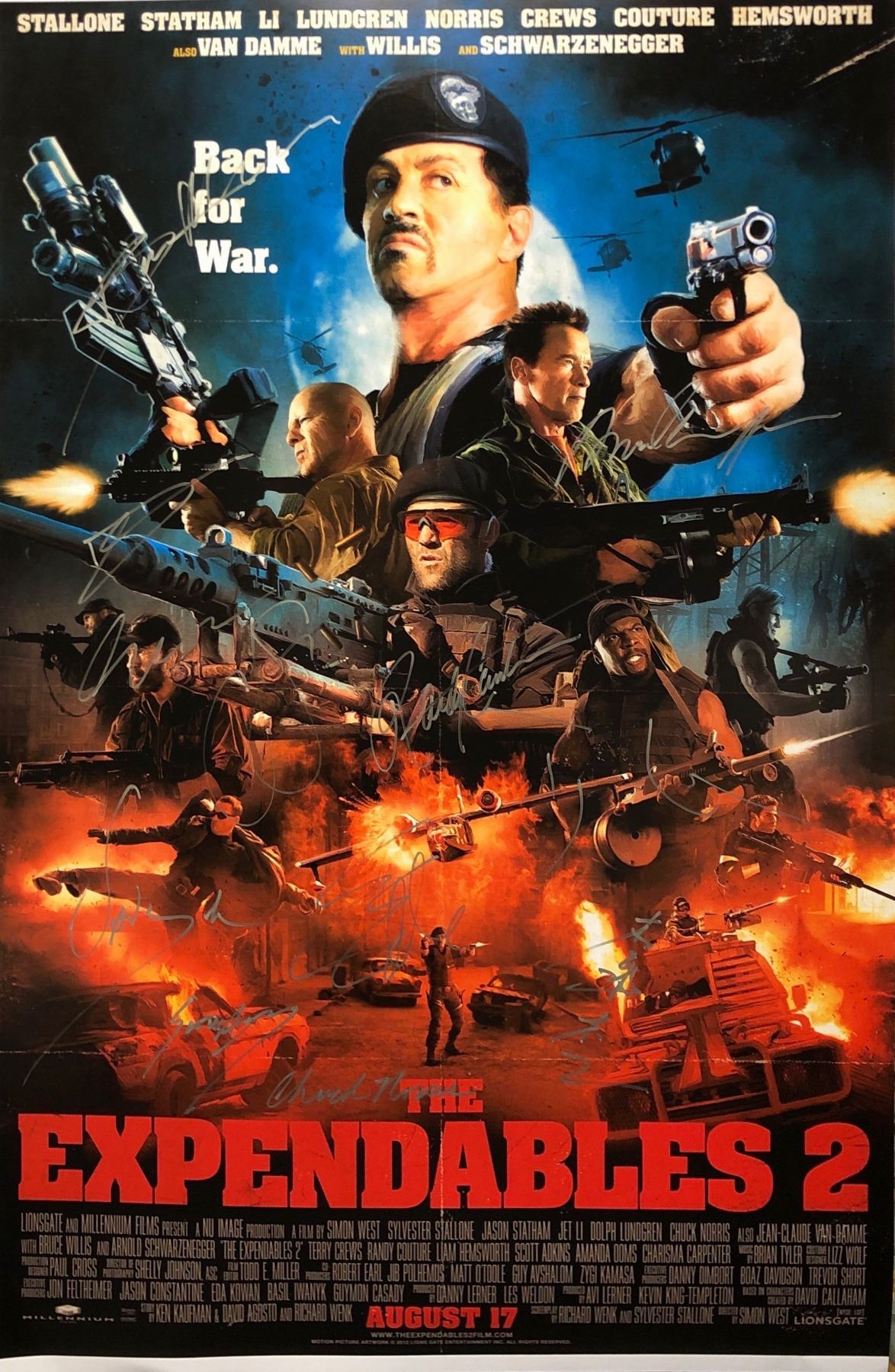 Expenable 2 Expendable 2 Poster Sylvester Stallone Chuck Norris Autographed Signed
