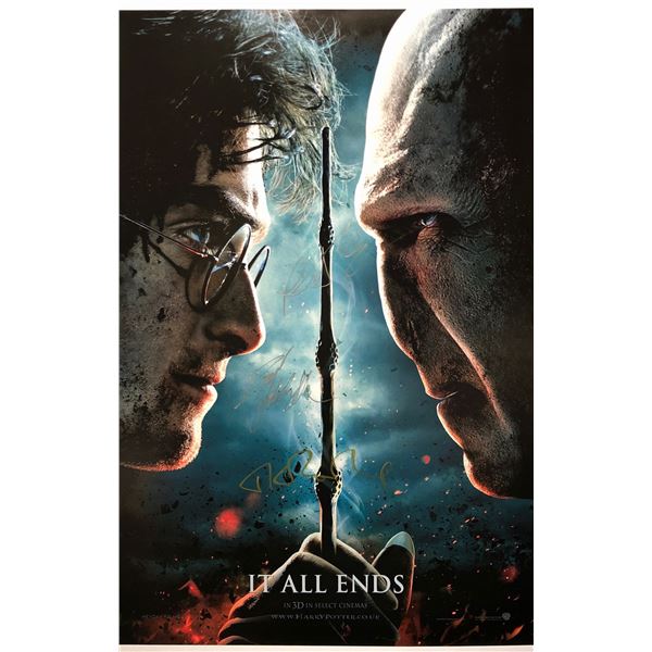 Harry Potter Deathly Hallow Pt 2 Poster Daniel Radcliffe Ralph Fiennes J.K.Rowling Autographed Signe