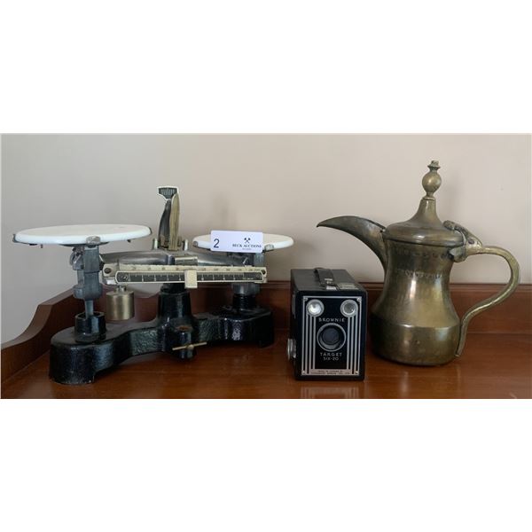 Vintage Scale Antique Brownie Camera Plus an Antique Pitcher