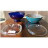 Image 2 : Glass Lot Consisting of Pyrex Lids Cobalt Blue Bowl Plus Another Serving Bowl