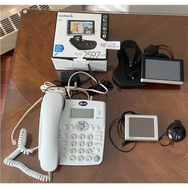 White AT& T Landline and Two Garmin GPS Lot