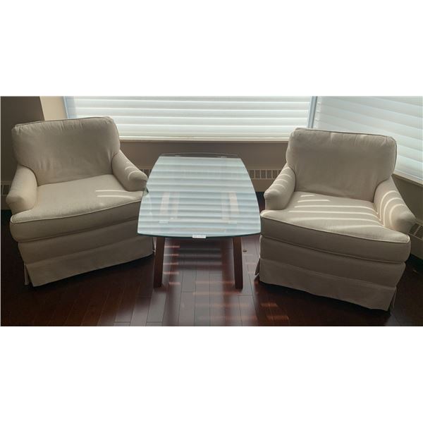 Two Chairs and a Glass-top Coffee Table Lot