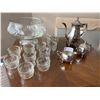 Image 1 : Glass Punch Bowl and Silver Plated Tea Set Lot
