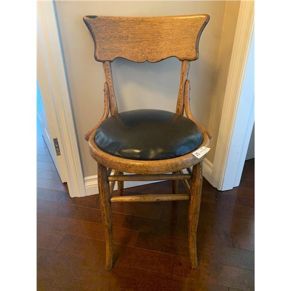 Solid Vintage Wooden Chair With Leather Seat